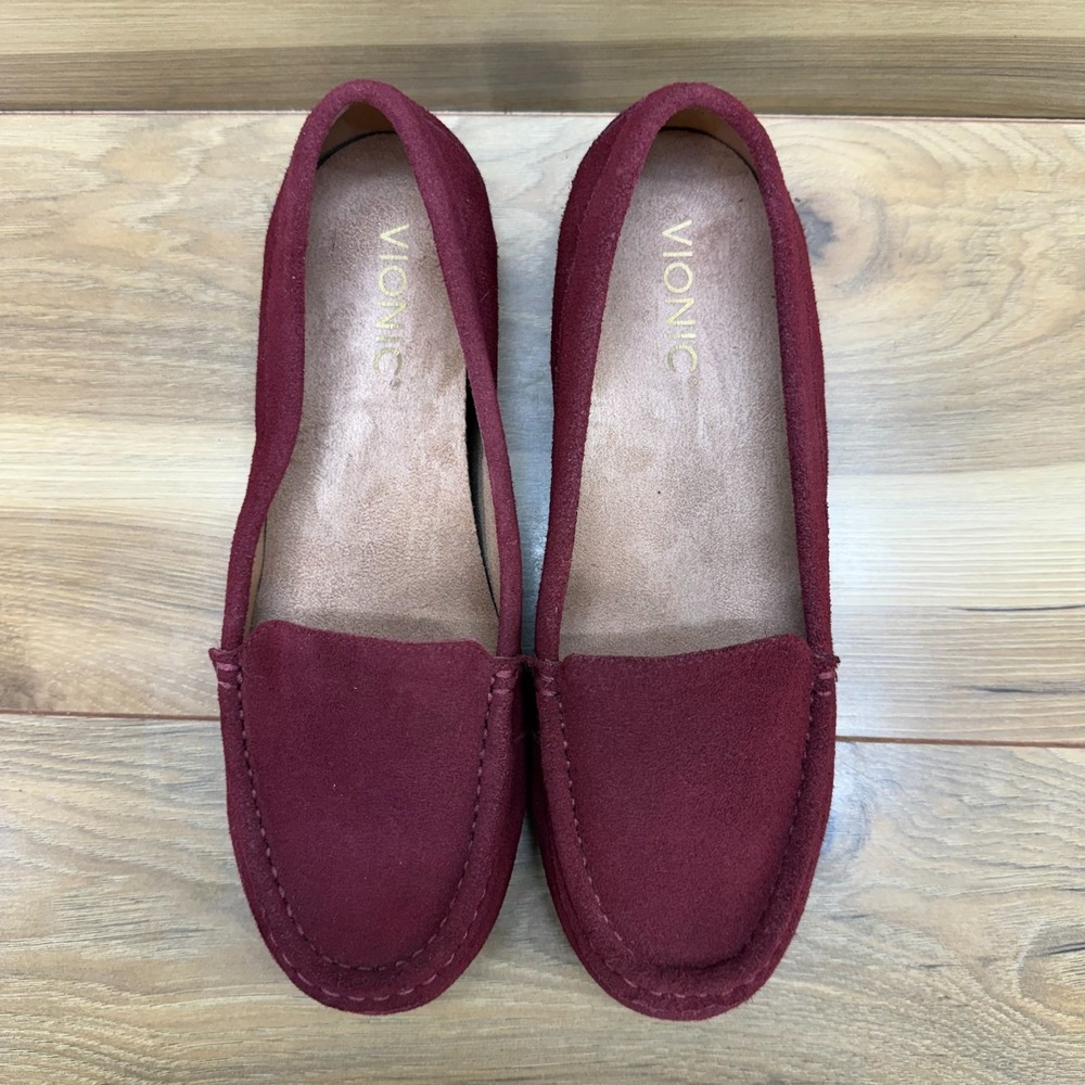 Vionic Debbie Moc Toe Loafers Flats Womens 7.5 Wide Deep Red Suede Walk Everyday